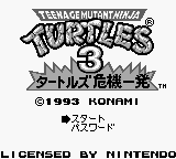 Teenage Mutant Ninja Turtles III Radical Rescue title screen for GameBoy